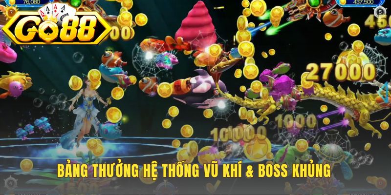 Bảng thưởng bắn cá đoạt bảo với vũ khí và boss khủng